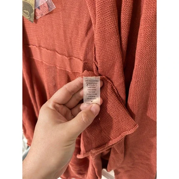 PERUVIAN CONNECTION Copper Cardigan Lightweight Knit Open Front Rust Women Small - Picture 5 of 5